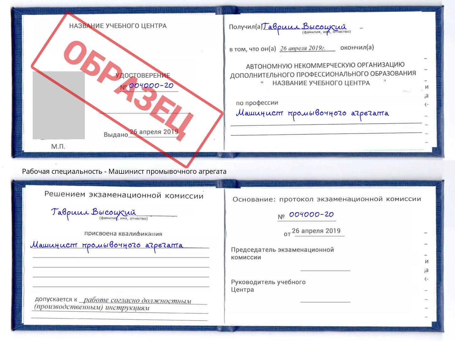 Машинист промывочного агрегата Слободской