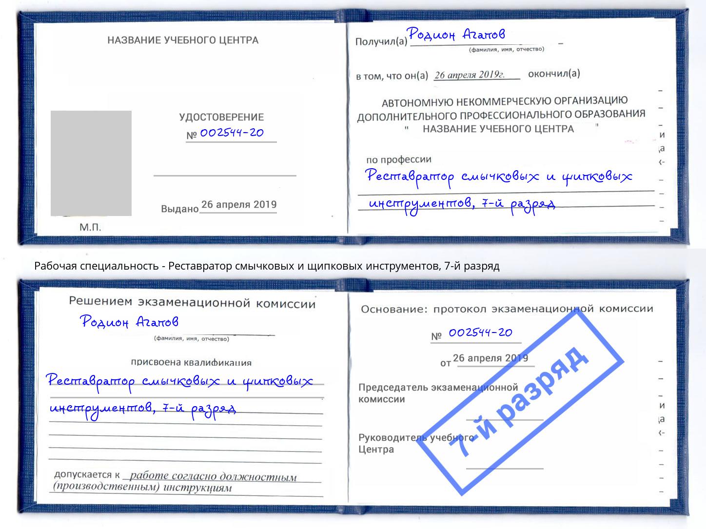 корочка 7-й разряд Реставратор смычковых и щипковых инструментов Слободской