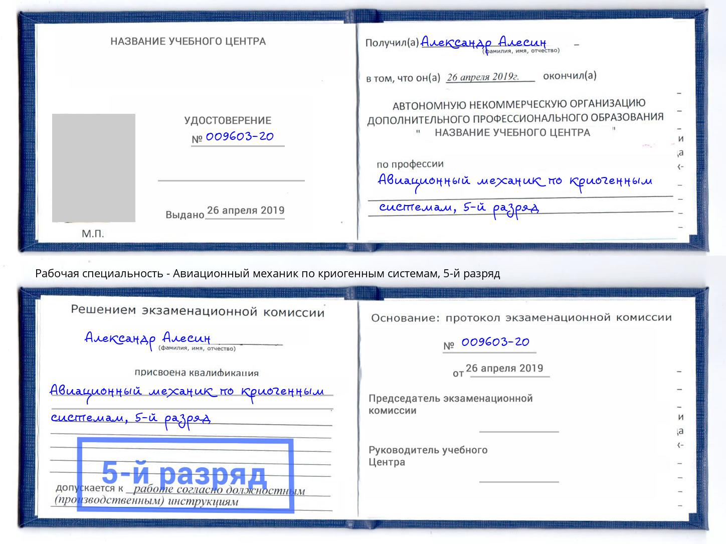 корочка 5-й разряд Авиационный механик по криогенным системам Слободской