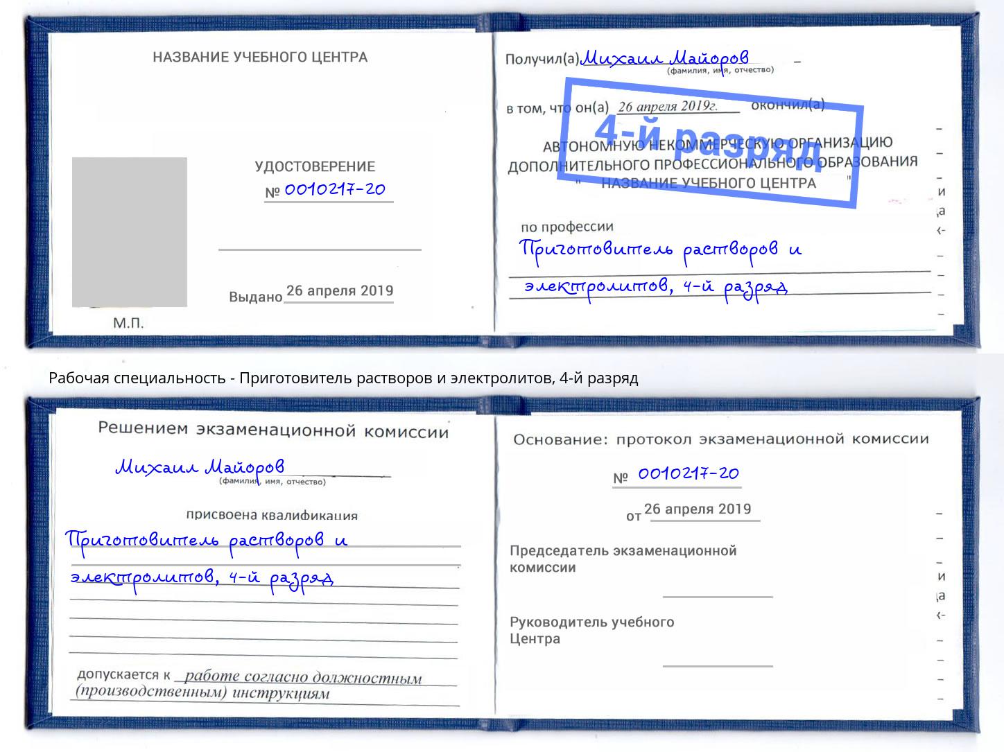 корочка 4-й разряд Приготовитель растворов и электролитов Слободской