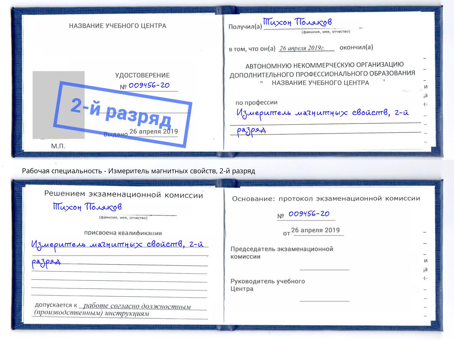 корочка 2-й разряд Измеритель магнитных свойств Слободской