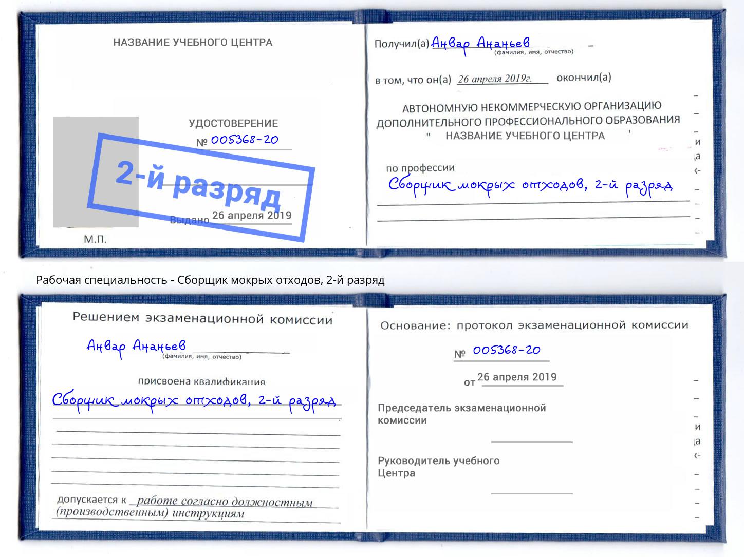 корочка 2-й разряд Сборщик мокрых отходов Слободской